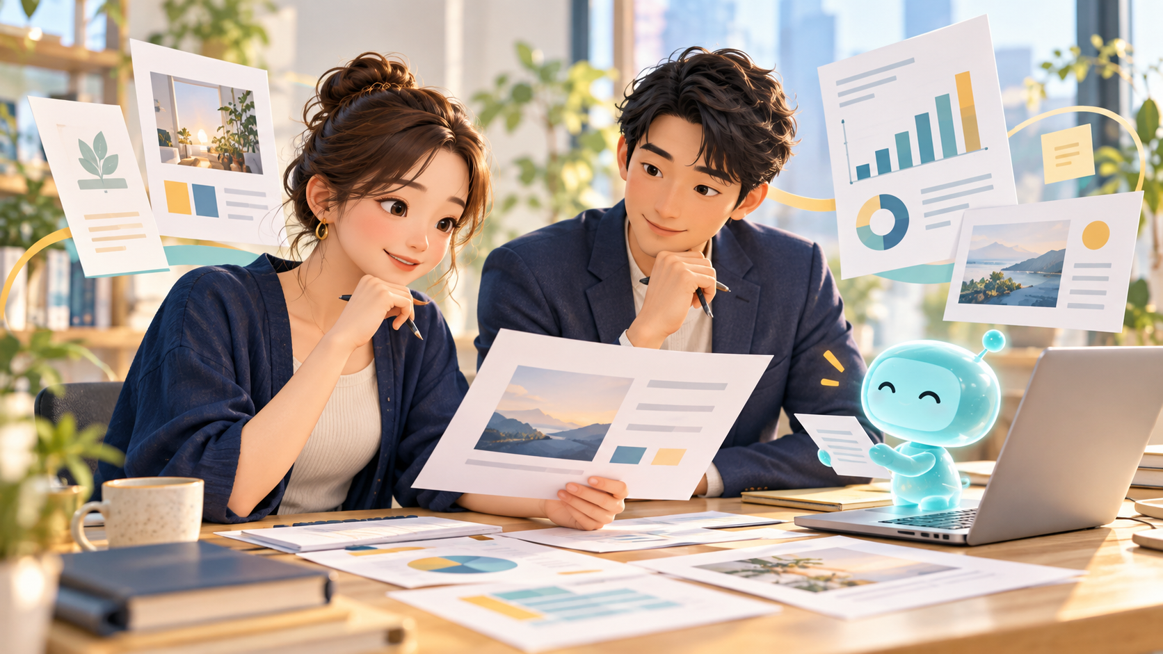 会社員とフリーランスがAIで作った資料を確認するイメージ