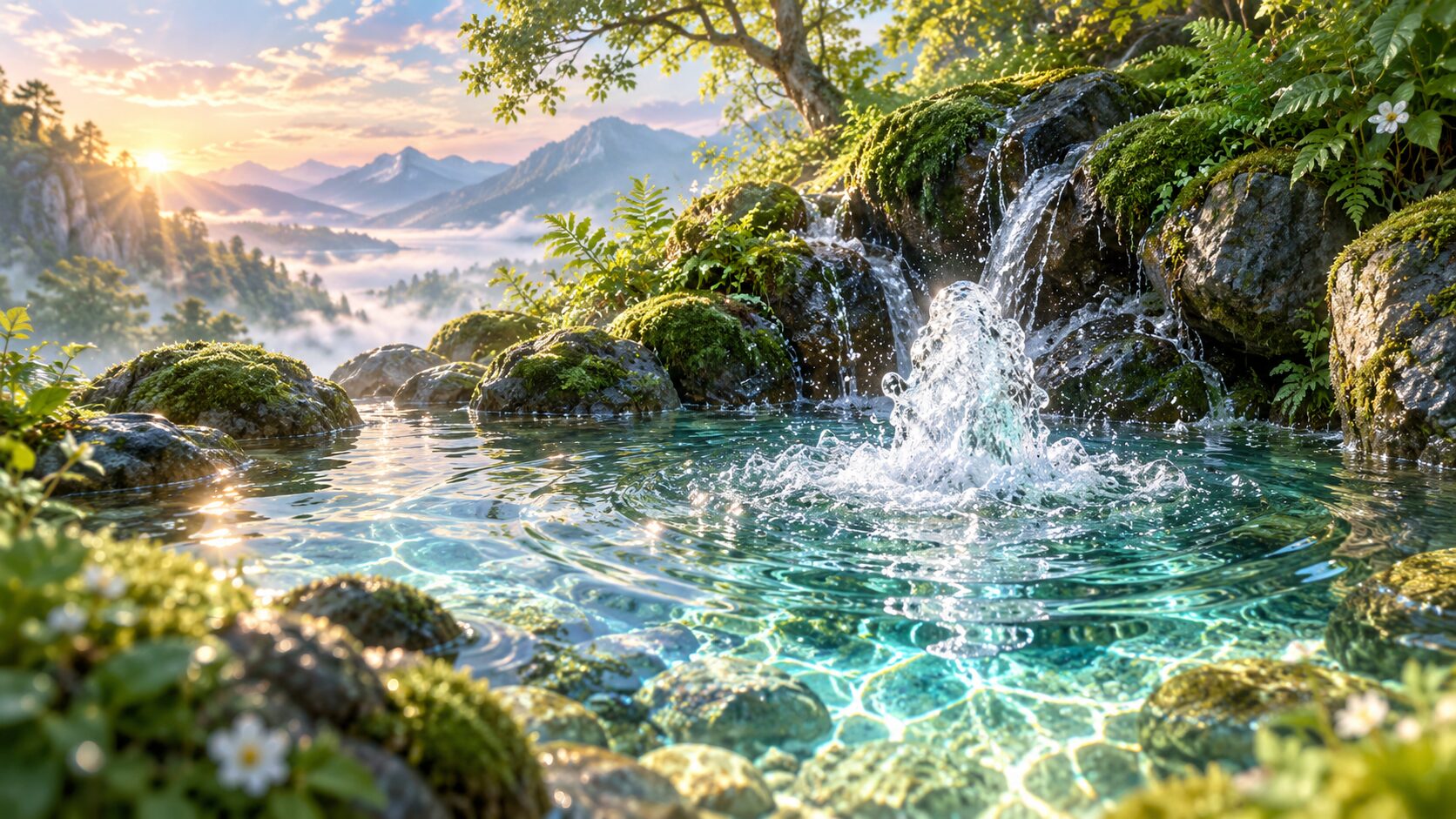 澄んだ泉から水が湧く夢のイメージ
